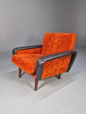 Vintage Danish 1960s Lounge Chair Vinyl and Chenille Retro MCM  EB10569 MNOR