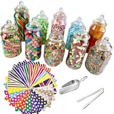 10 x 1L Plastic Sweet jars scoop tong 100 bags Sweet Candy Buffet Wedding 