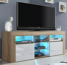 Oak TV Unit Cabinet 145cm TV Stand I White High Gloss Doors Sideboard
