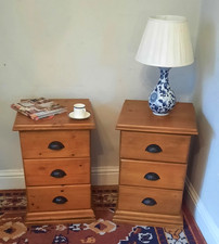 Pair Of Vintage Pine Bedside Three Drawer Chests  Tables Aged Country Style