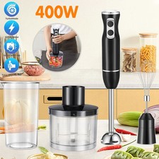 4 in 1 Electric Hand Blender Sets Food Processor Mixer Whisk & Chopper Bowl 400W