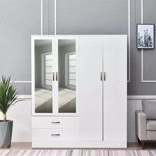 Modern Bedroom Furniture Set 4 Door 2 Drawer Mirrored Wardrobe Hanging Rail
