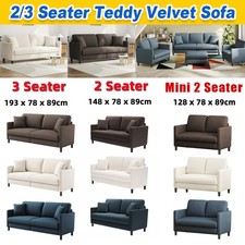 2/3 Seater Teddy Velvet Sofa with 2 Pillows Modern Couch Love Seat Settee Home