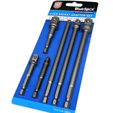 Impact Driver Adaptor Bars Set 1/4" HEX to 1/4" 3/8" 1/2" Square Drive Sockets