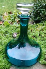 Vintage Dartington Ship’s Decanter Green/Blue  Frank Thrower A/F