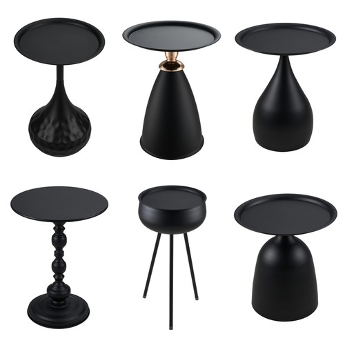 Black round metal side table - round,