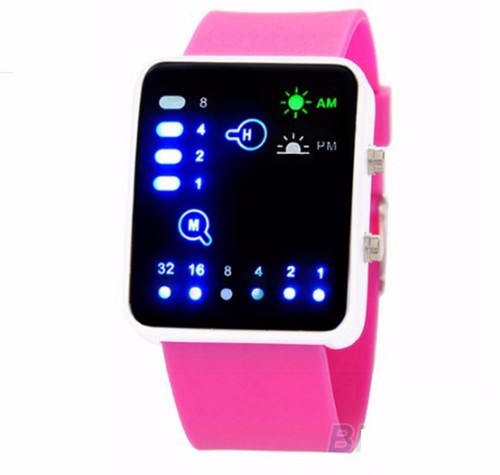 Pink led binary digital - pink, watch