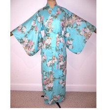VINTAGE JAPANESE, KIMONO STYLE, PALE BLUE, SILKY DRESSING GOWN ROBE, PEONIES