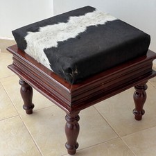 Genuine Black And White Cowhide Ottoman Stool