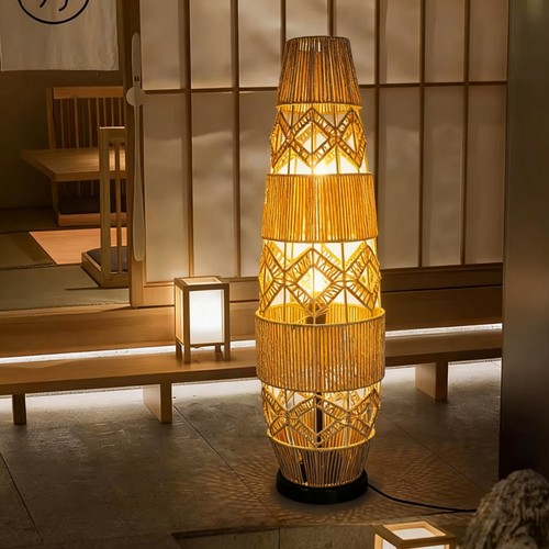 Hand woven rattan floor lamp - ,