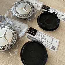 4 For Mercedes Benz Wheel Center Caps Black 75mm Rim Emblems Hubcaps Cover