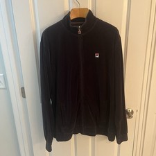 Vintage FILA Velour Track Jacket Men XXL 2XL Black Full Zip Tony Sopranos Borg