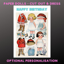 Personalised Paper Dolls Birthday Card Eco Plantable Seed Cut Out Granddaughter