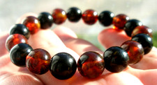Baltic Amber Bracelet Round Black & Cherry color Pressed