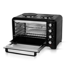 Geepas 38L Mini Oven Cooker Grill & Rotisserie With Electric Hob Double Hotplate