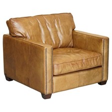 VISCOUNT WILLIAM HALO TIMOTHY OULTON DESIGNED BROWN LEATHER ARMCHAIR