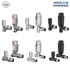 Designer Thermostatic Radiator Valves TRV Angled Straight - Black White Chrome