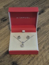 H.Samuel Sterling Silver  Cubic Zirconia Earring And Necklace Set Gift Boxed 925