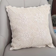 2pcs 40cm Vintage Handmade Crochet Cotton Lace Pillow Case Throw Cushion Cover