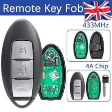 for Nissan Qashqai X-Trail Pulsar Remote Smart Key Fob 3 Button 433MHz + 4A Chip