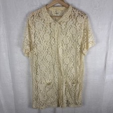 Vintage Alix Of Miami All Lace See Through Open Front Blouse Size Large Beige