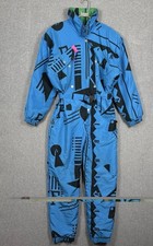 Franz Klammer Ski Suit Womens Belted Blue Geometric Vintage Snow One Piece