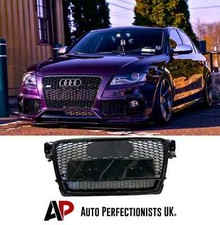 Audi RS4 Style A4 S4 B8 Front Main Grille Gloss Black Honeycomb Mesh Grill 08-12