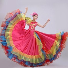 Lady Flamenco Dress Spain Belly Dance Skirt Chorus Ballroom Swing 180-720 Degree