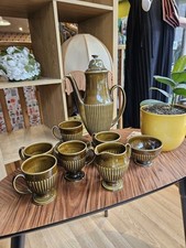 Vintage CARLTON WARE "Athena" Full COFFEE SET . Art Deco style in dark GREEN 