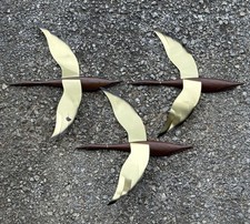 3 Vintage Flying Geese Ducks Wall Art Hanging Decor MCM Wood Brass Birds 15”x15”