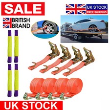 4x Wheel Ratchet Strap Recovery Transport Trailer Car Van Truck Vehicle Tie Down