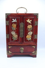 Vintage Chinese Rosewood Red Lacquer Dressing Table Cabinet Form Jewellery Box