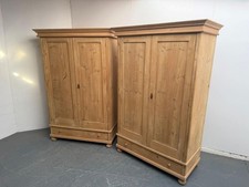 A Lovely Plain Pair of Antique/Old Pine 2 Door Knockdown Wardrobes to Wax /Paint