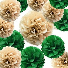 12PCs Tissue Paper Pom Poms Pompom Party Hanging Decor(Green Champagne, 8"+10")
