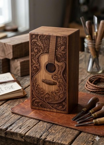 Engraved wooden guitar - wooden,