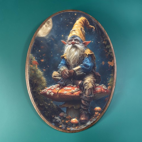 Gnome sitting mushroom - gnome, on