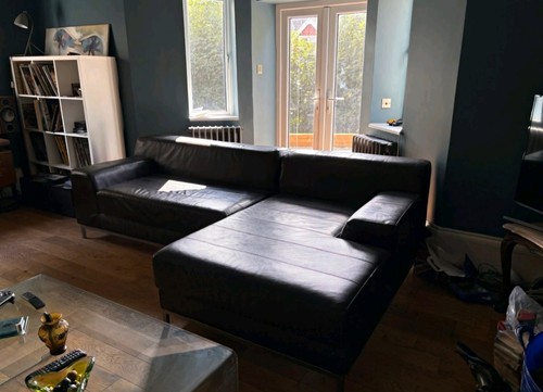 Ikea brown leather corner sofa - leather,