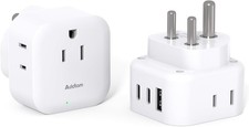2 Pack US to India Plug Adapter, Type D Travel Adapter with 3 Outlets 3 USB...