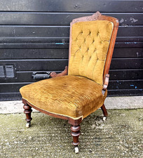 Late Victorian Nursing Chair Carved Walnut/Mahogany Fram
