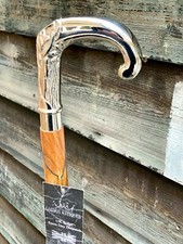 Solid Silver eva Adam Head Vintage Polished Wooden Walking Stick Cane handmade