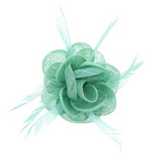 Mint Green Rose Net Fascinator with Feathers on Clip & Brooch Pin
