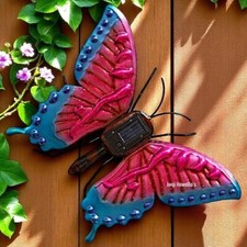 Butterfly Solar Powered Garden Ornament Wall Art Hanging LED Metal Plaque Lawn