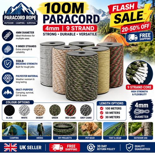 100m paracord 4mm - 4mm, 9