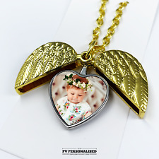 Personalised Photo Necklace Heart Angel Wings Locket Valentine Gift with Picture