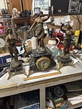 ANTIQUE FRENCH MARBLE SLATE GARNITURE CENTRE PIECE CLOCK GWO MISSING PENDULUM