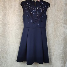 Ted Baker Womens Dress Navy Embellished Floral Design Size 1 UK 8 Cap Sleeve Zip