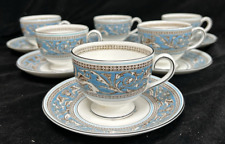 Wedgwood Florentine Turquoise Set 6 x Tea Cups and Saucers Leigh Shape