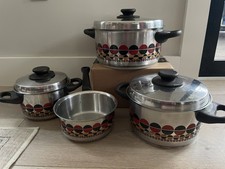 Fissler Vintage MCM solaryme dot Stainless Steel W Germany Pot Set Of 4 w/ lids 