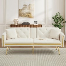 Convertible Sofa Bed 2 Seater Click Clack Sofa Settee Couch Living Room White