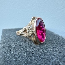 Ring Vintage USSR Russian Jewelry Rose Gold 14K ⭐️ 583 Red Ruby, Corundum